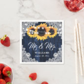 Rustic Navy Blue Sunflower Lace Mr and Mrs Wedding Serviette (Beispiel)