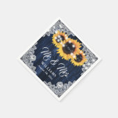 Rustic Navy Blue Sunflower Lace Mr and Mrs Wedding Serviette (Ecke)