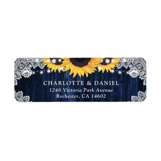 Rustic Navy Blue Sunflower Return Address Labels (Vorne)