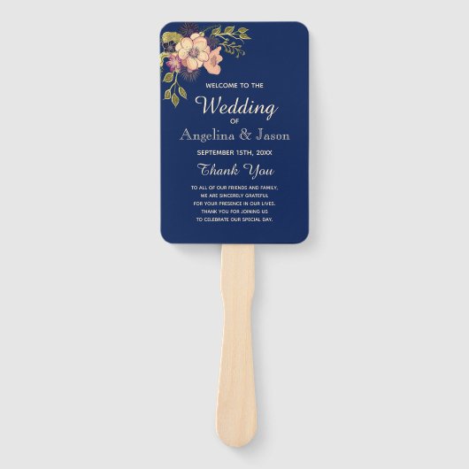 Rustic Navy Blue Wedding Program Fächer (Vorderseite)