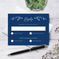 Rustic Navy Blue Wildblume Wedding RSVP Card
