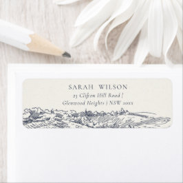 Rustic Navy Blue Winery Mountain Sketch Adresse