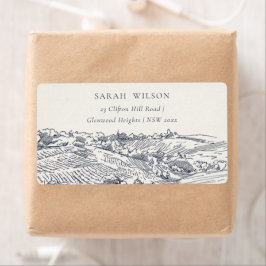 Rustic Navy Blue Winery Mountain Sketch Adresse