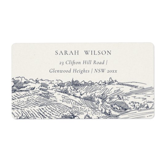Rustic Navy Blue Winery Mountain Sketch Adresse (Vorne)