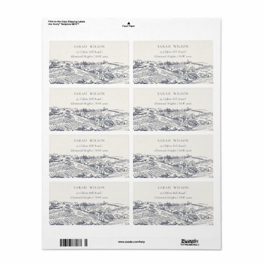 Rustic Navy Blue Winery Mountain Sketch Adresse (Vorne)