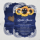 Rustic Navy Blue Wood Lace Sunflower Bridal Shower Einladung (Vorne/Hinten)