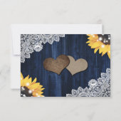 Rustic Navy Blue Wood Lace Sunflower Wedding RSVP Karte (Rückseite)