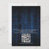 Rustic Navy Blue Wood String Light QR Code Wedding Einladung (Rückseite)