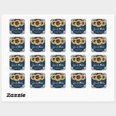Rustic Navy Blue Wood Sunflower Wedding Vielen Dan Quadratischer Aufkleber (Blatt)