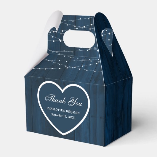 Rustic Navy Blue Wood Wedding Vielen Dank Geschenkschachtel (Vorderseite)