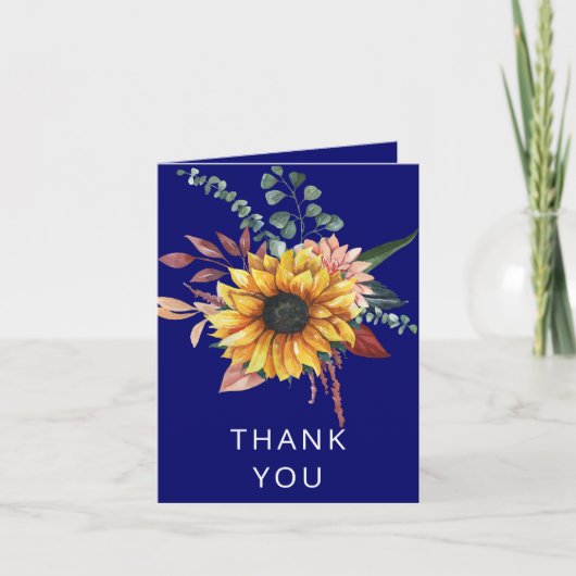 Rustic Navy Burgundy Sonnenblumen Danke Karte (Vorderseite)