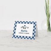 Rustic Navy Gingham Pläd BBQ Wedding Monogram Dankeskarte (Vorderseite)