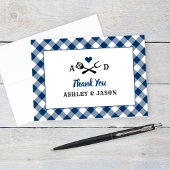 Rustic Navy Gingham Pläd BBQ Wedding Monogram Dankeskarte