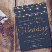 Rustic Navy String Lights Wedding Invitation Einladung