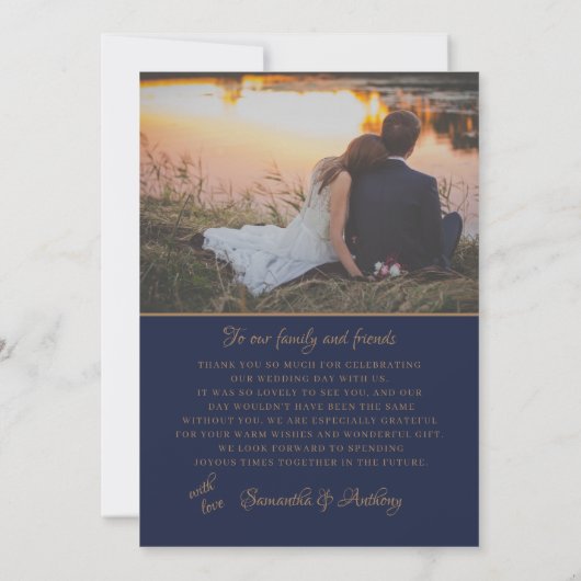 Rustic Navy String Lights Wedding Thank you Dankeskarte (Rückseite)