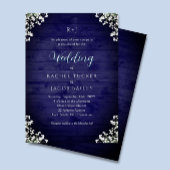 Rustic Navy Wood Baby's Breath Floral Wedding Einladung