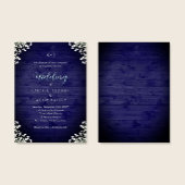 Rustic Navy Wood Baby's Breath Floral Wedding Einladung