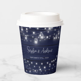 Rustic Navy Wood Mason Jars Lights Wedding Pappbecher