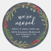 Rustic Navy Wreath We’ve Moved Address Runder Aufkleber (Vorderseite)