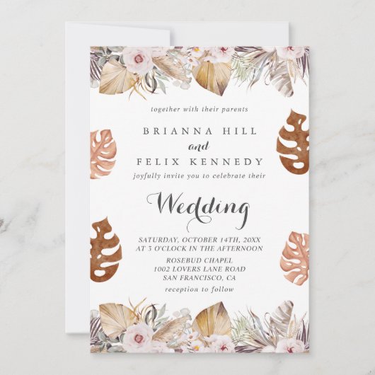 Rustic Neutral Boho Wedding Einladung (Vorderseite)