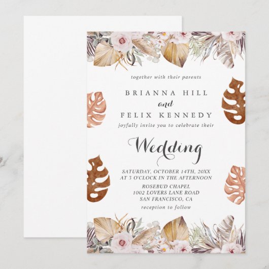 Rustic Neutral Boho Wedding Einladung (Vorne/Hinten)