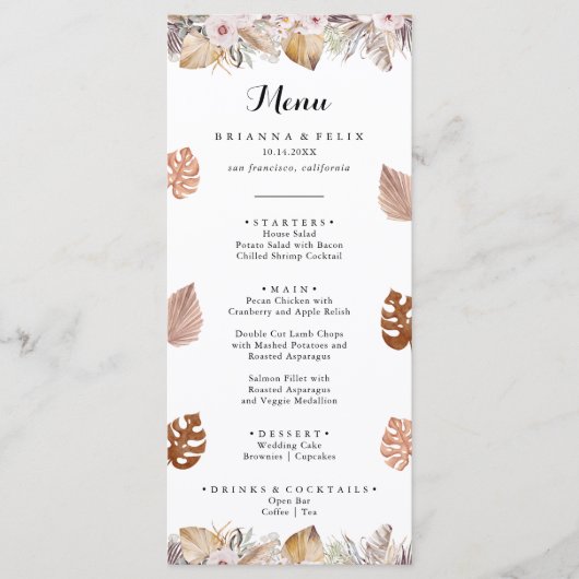 Rustic Neutral Boho Wedding Menükarte (Vorderseite)