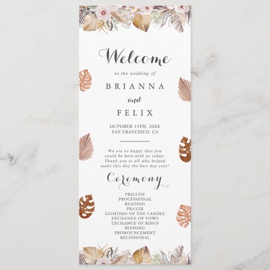 Rustic Neutral Boho Wedding Programm (Vorderseite)