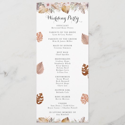 Rustic Neutral Boho Wedding Programm (Rückseite)