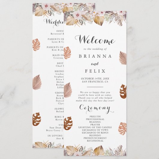 Rustic Neutral Boho Wedding Programm (Vorne/Hinten)