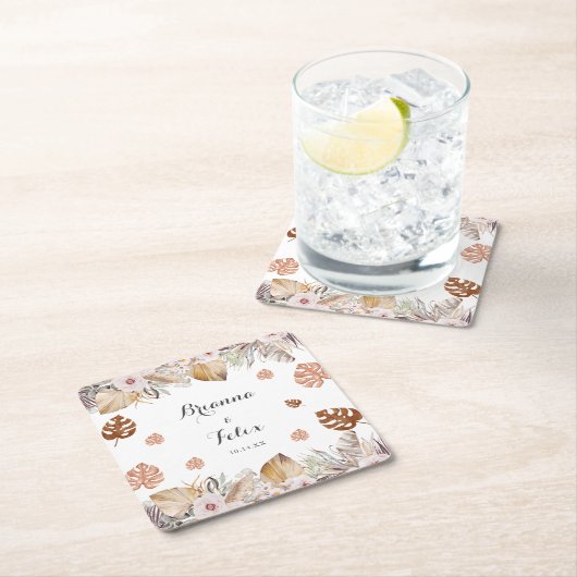 Rustic Neutral Boho Wedding Rechteckiger Pappuntersetzer (Vor Ort)