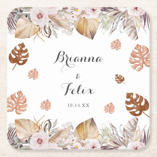 Rustic Neutral Boho Wedding Rechteckiger Pappuntersetzer (Vorderseite)