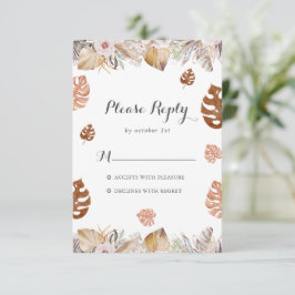 Rustic Neutral Boho Wedding RSVP Karte