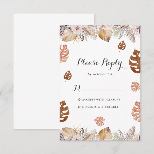 Rustic Neutral Boho Wedding RSVP Karte (Vorne/Hinten)