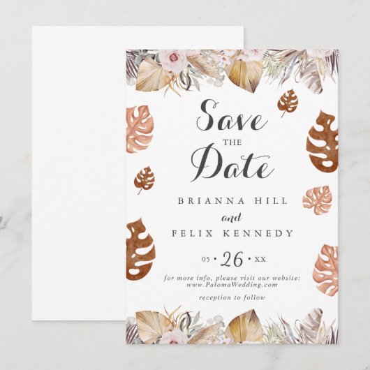 Rustic Neutral Boho Wedding Save The Date (Vorne/Hinten)