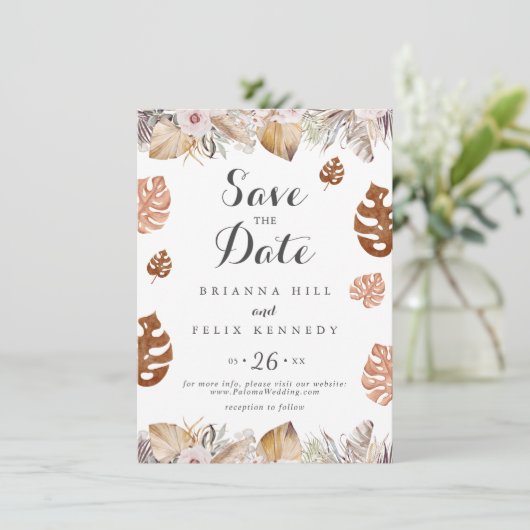 Rustic Neutral Boho Wedding Save The Date (Stehend Vorderseite)