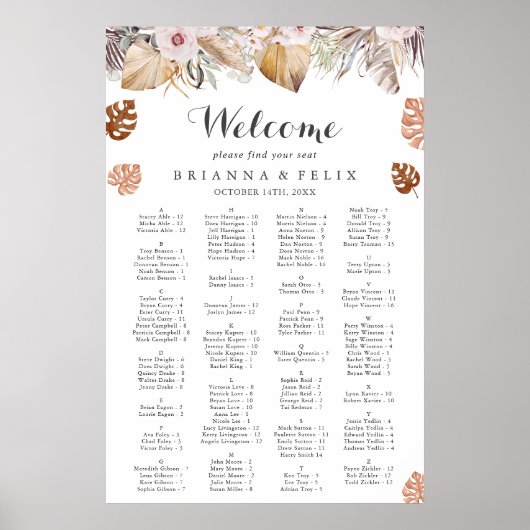 Rustic Neutral Boho Wedding Seating Chart Poster (Vorne)