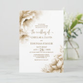Rustic Neutral Floral Wedding Einladung (Stehend Vorderseite)