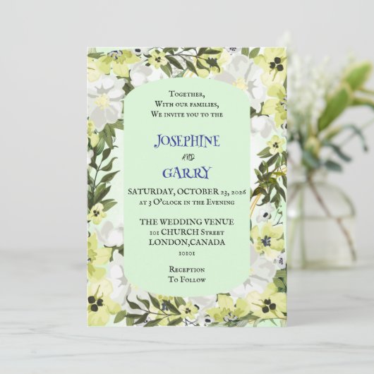 Rustic Neutral Floral Wedding Invitation Einladung (Stehend Vorderseite)