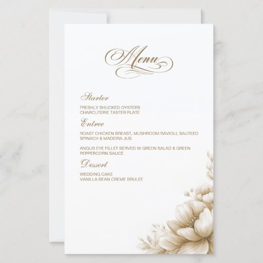 Rustic Neutral Floral Wedding Menu (Vorderseite)