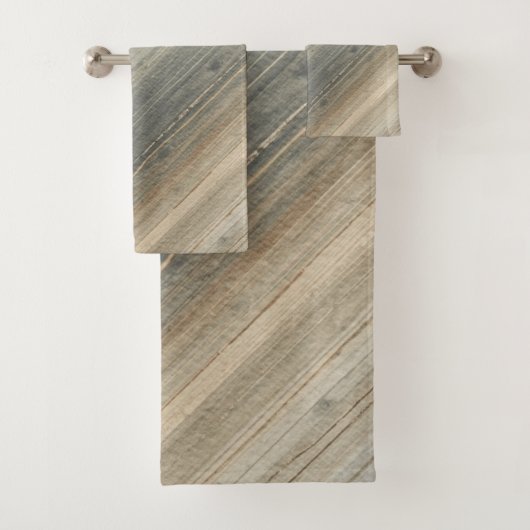 Rustic Neutral Gray Brown Abstract Stripe Badhandtuch Set (Insitu)