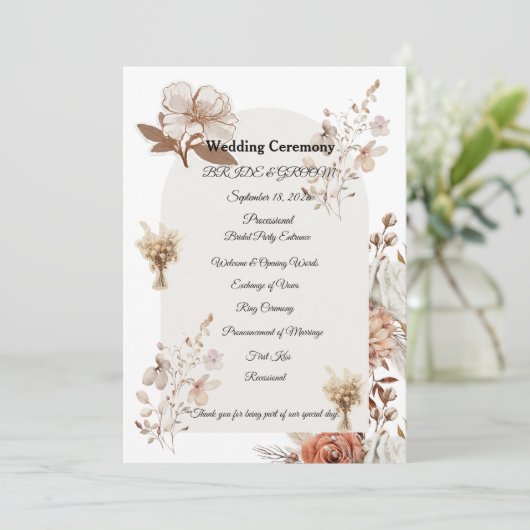 Rustic Neutral Wedding Program Programm (Stehend Vorderseite)