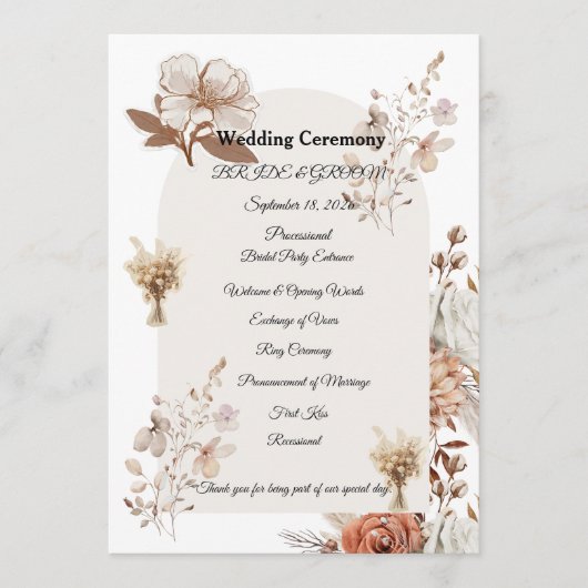 Rustic Neutral Wedding Program Programm (Vorderseite)