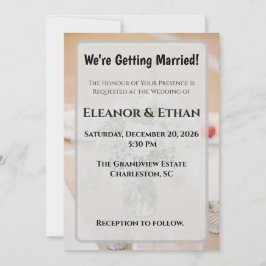 Rustic Neutral White Rose Burlap Mason Jar Wedding Einladung