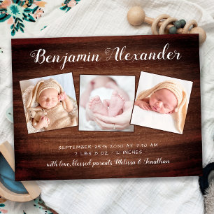 Rustic New Baby 3 Foto Geburtserklärung Vielen Dan Postkarte