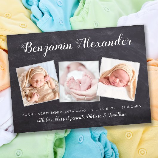 Rustic New Baby Chalkboard 3 Foto Birth Ankündigung
