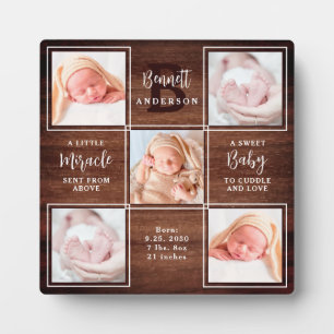 Rustic New Baby Personalisiert 5 Foto Collage Fotoplatte