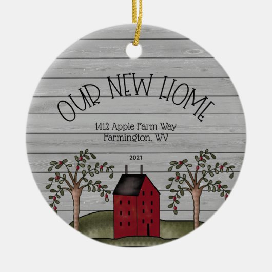 Rustic New Zuhause First Christmas Custom Keramik  Ornament (Vorne)