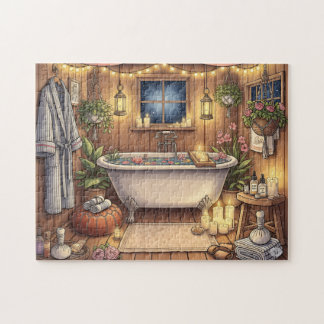 Rustic Night Spa Cozy Bathhouse Candles & Flowers Puzzle