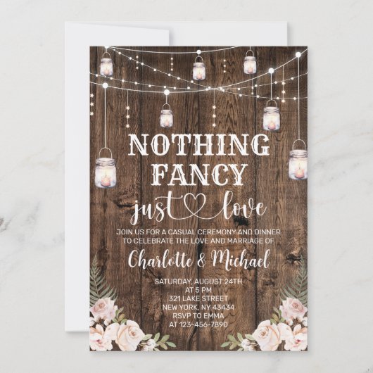 Rustic Nothing Fancy Just Love Wedding Einladung (Vorderseite)