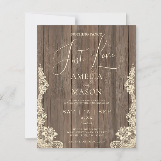 Rustic Nothing Fancy Just Love Wedding Invitation (Vorderseite)